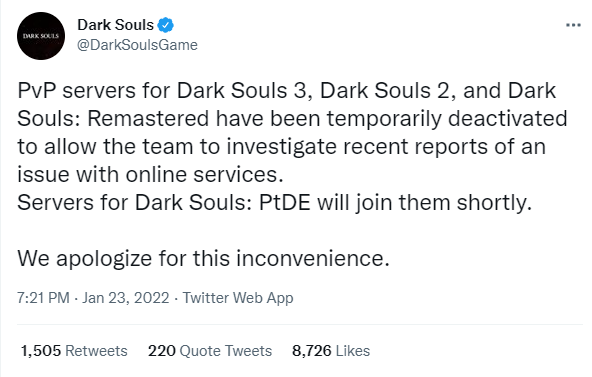 《黑暗之魂》由于恶意漏洞，在线服务器被关闭。