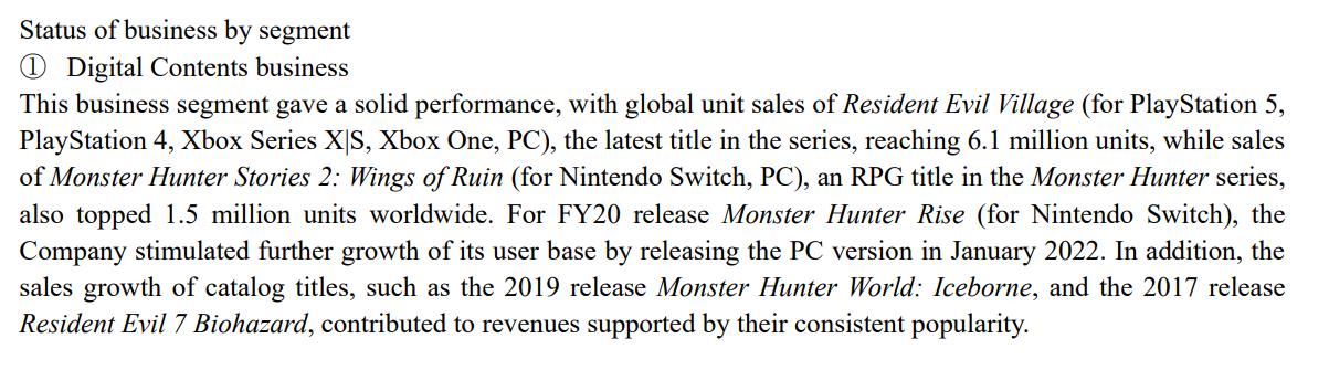 capcom 22财年财报公布《生化危机8》全球销量610万。  第6张